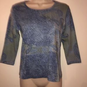 TEE CO patterned 3/4 sleeve knit top/blue/WS